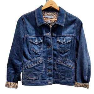 Chico's Platium Denim Jacket, Size 1, Denim/Cheeta